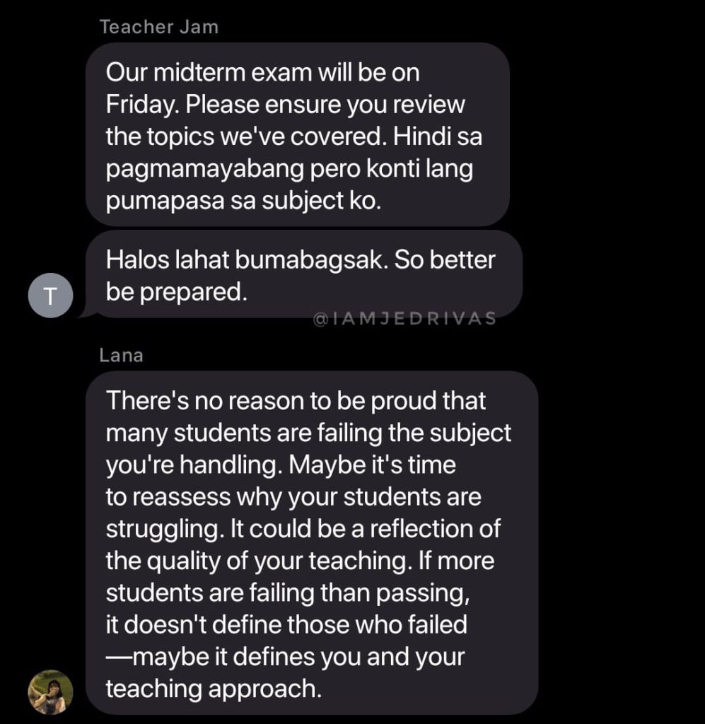 Student Ruthlessly Replies to Teacher's Exam Failure Warning: "Maybe it Defines You" 6 462153935 1083750166640817 1642952953294788063 n