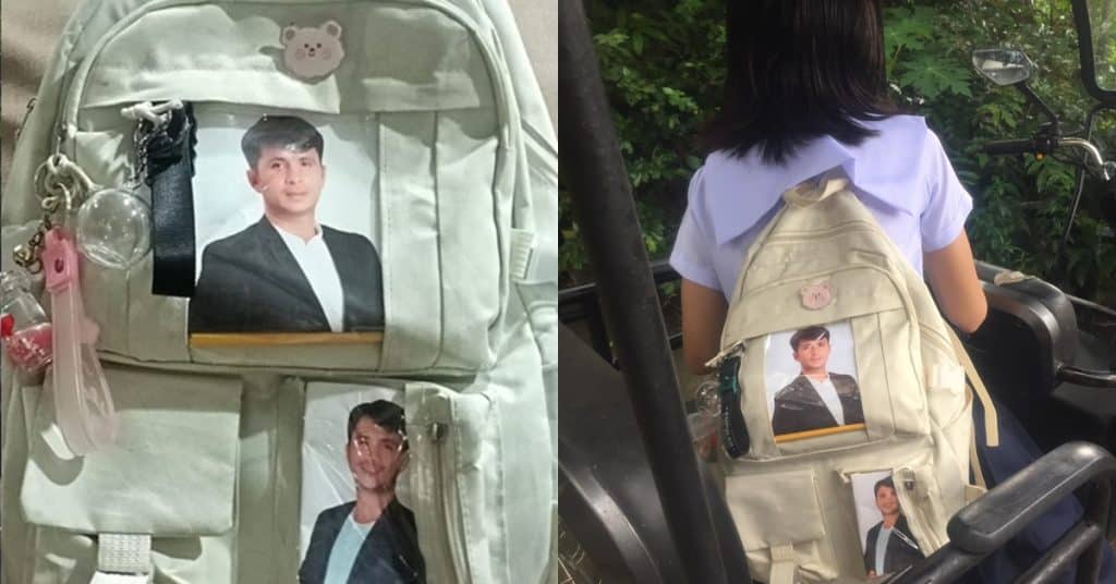 Picture of My Idol Daddy is On My Backpack, Pupil Enters School "With Dad" as Protector 5 bag 3