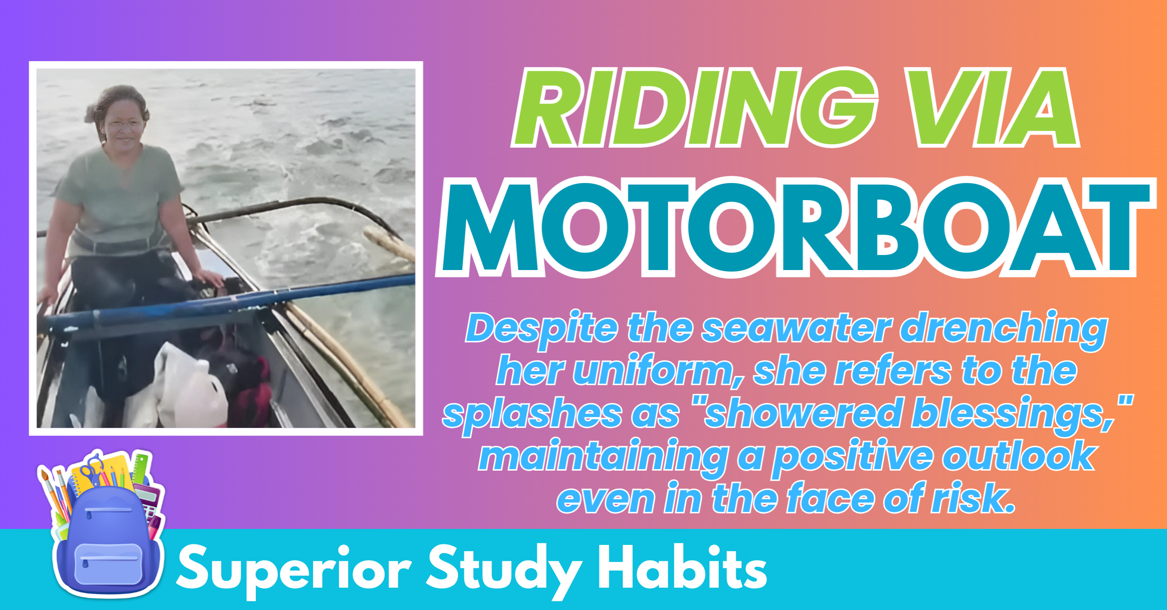 Female Teacher Rides Small Motorboat Daily to Go to School