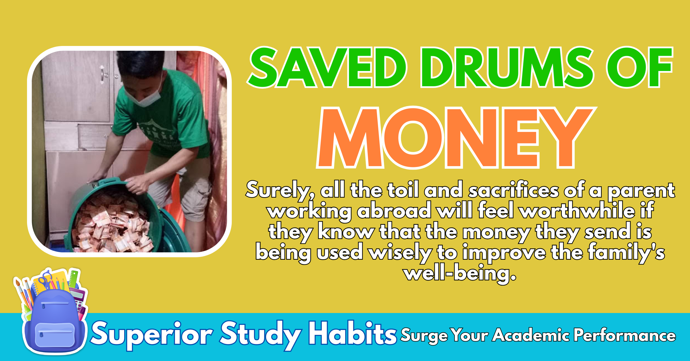 Son of OFW Saves Drums of Money