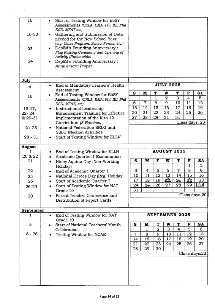 DepEd Releases 2025-2026 School Calendar, with 197 Blissful Class Days 11 14