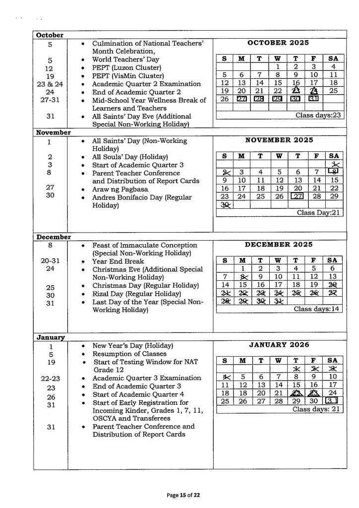DepEd Releases 2025-2026 School Calendar, with 197 Blissful Class Days 12 15