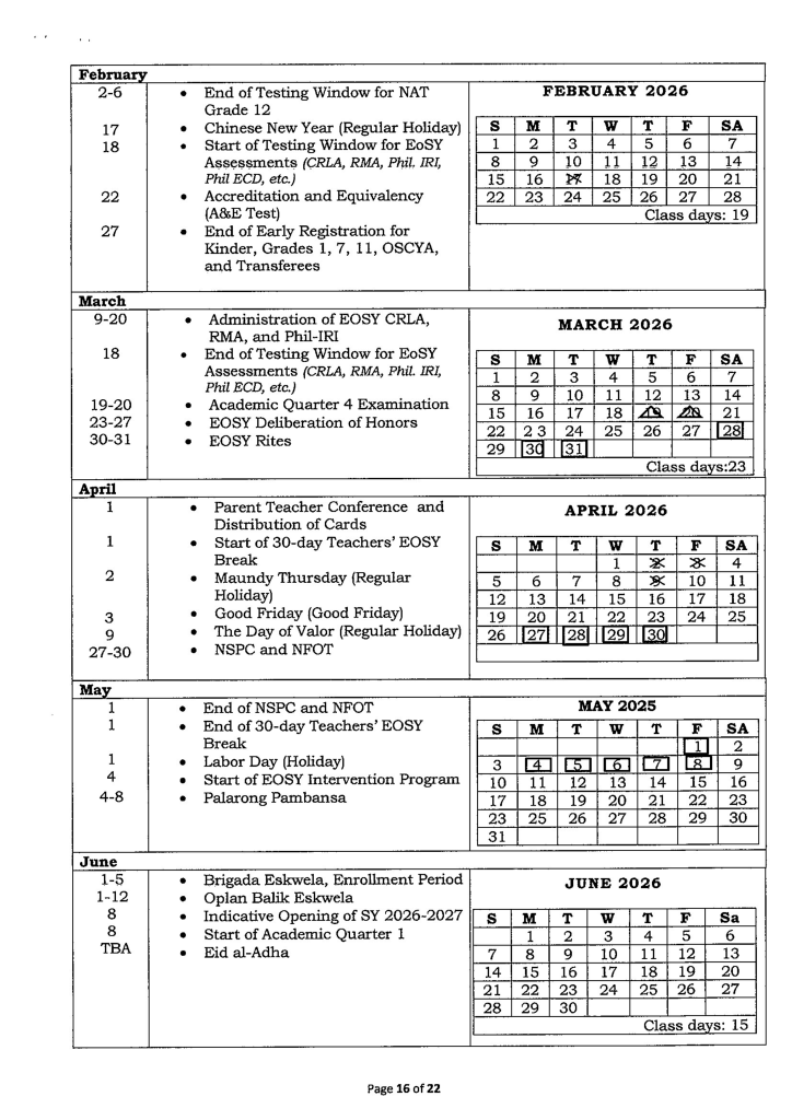 DepEd Releases 2025-2026 School Calendar, with 197 Blissful Class Days 13 16