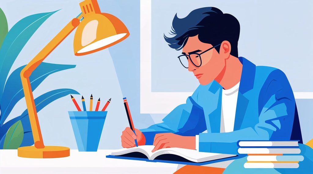 ai generated, student, scholar, learning, homework, study, paper, books, focused, education, college, training, write, pen