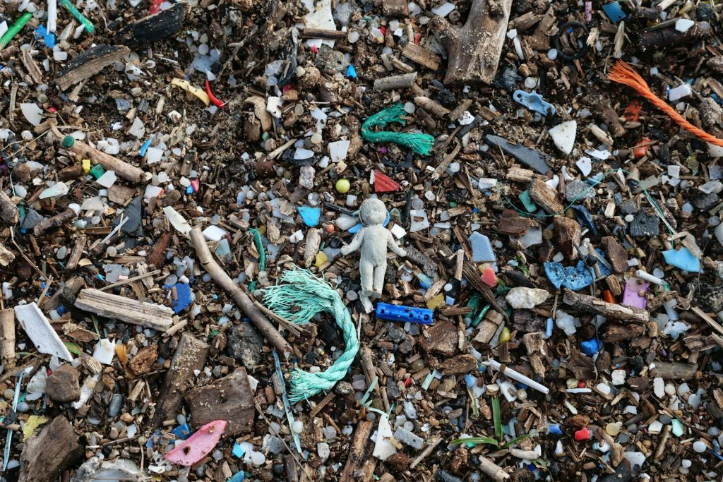 Here is A Stern Warning from Scientists Re Microplastics: "We have until 2030" 6 Plastic and wood debris scattered on a beach, highlighting pollution issues.